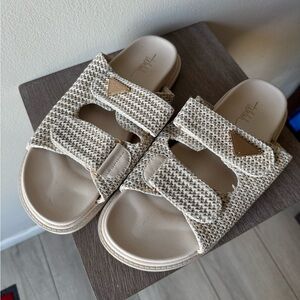 Shop Talulah Woven Double Strap Sandals Designer Inspired with Gold Detail